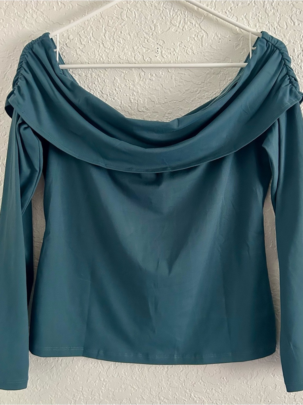 Off-Shoulder Long Sleeve Top in Teal